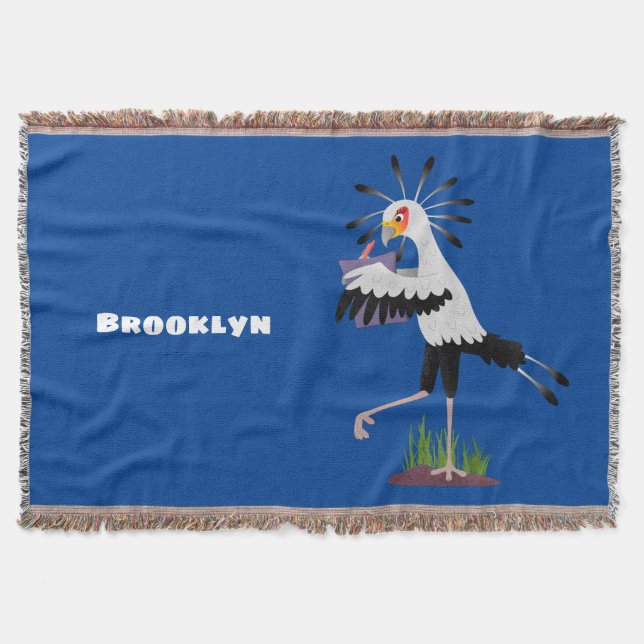 Cute secretary bird writing notes cartoon throw blanket (Front)