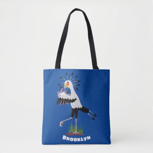 Cute secretary bird writing notes cartoon tote bag