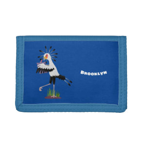 Cute secretary bird writing notes cartoon tri-fold wallet