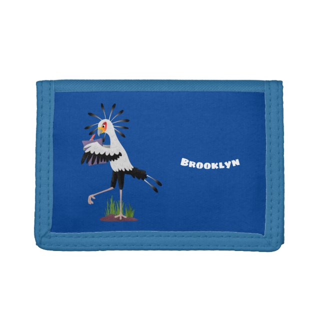 Cute secretary bird writing notes cartoon trifold wallet (Front)