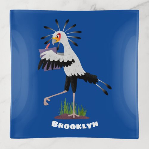 Cute secretary bird writing notes cartoon trinket tray