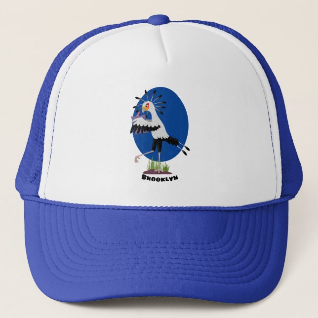 Cute secretary bird writing notes cartoon trucker hat (Front)