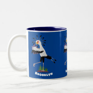 Cute secretary bird writing notes cartoon Two-Tone coffee mug