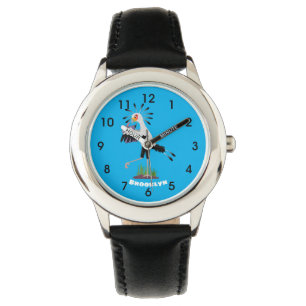 Cute secretary bird writing notes cartoon watch