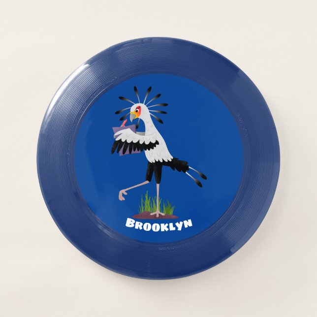 Cute secretary bird writing notes cartoon Wham-O frisbee (Front)