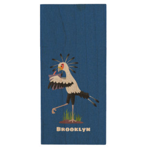 Cute secretary bird writing notes cartoon wood flash drive