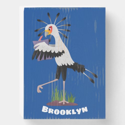 Cute secretary bird writing notes cartoon wooden box sign