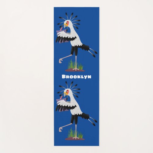 Cute secretary bird writing notes cartoon yoga mat