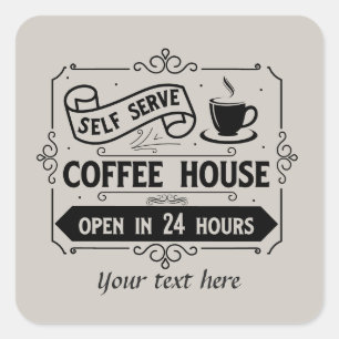 Cute self serve coffee house customizable square sticker