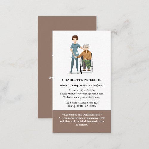 Cute Senior Companion or Elderly Caregiver Business Card