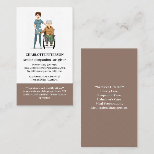 Cute Senior Companion or Elderly Caregiver Business Card | Zazzle