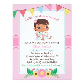  Cute Senorita Girl Floral Fiesta Baby Shower Invitation 