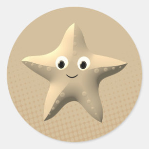 Cute Sepia Cartoon Starfish Classic Round Sticker
