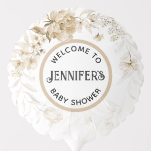 Cute Sepia Vintage Florals Boho Baby Shower Medium Balloon