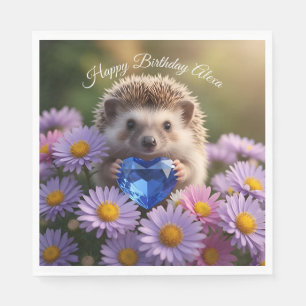 Cute September Hedgehog with Sapphire Heart Napkins