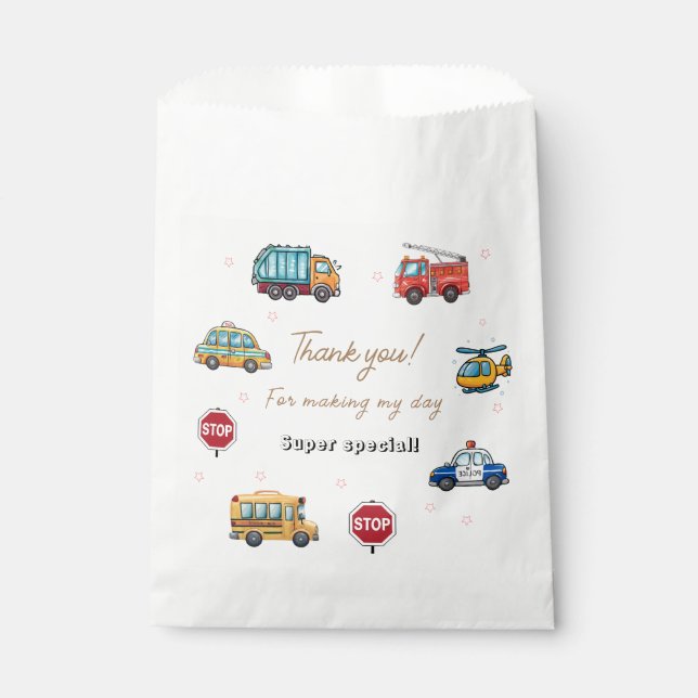 Cute Service Vehicle Birthday bash Favor Bags (Front)