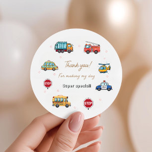 Cute Service Vehicle Birthday bash Favor Bags Classic Round Sticker