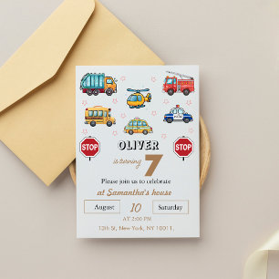 Cute Service Vehicle Birthday bash Invitation
