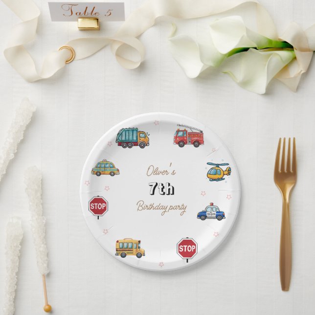 Cute Service Vehicle Birthday bash  Paper Plates (Wedding)