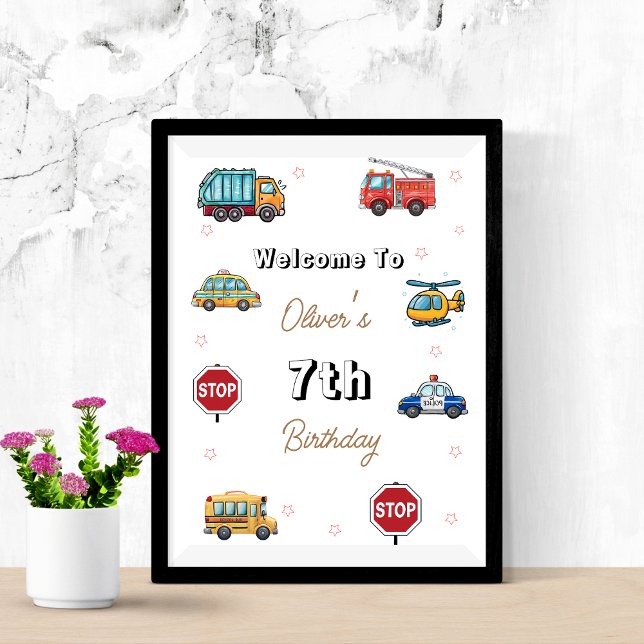 Cute Service Vehicle Birthday bash welcome sign  (Creator Uploaded)