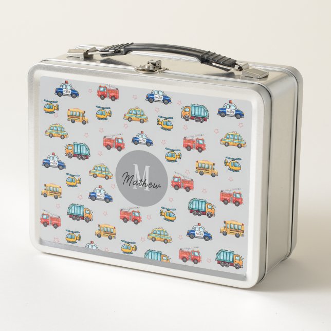 Cute Service Vehicle Personalized  Metal Lunch Box (Front)