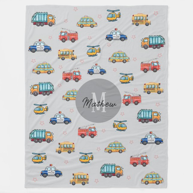 Cute Service Vehicles personalized  Fleece Blanket (Front)