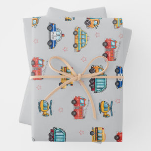 Cute Service Vehicles  Wrapping Paper Sheets