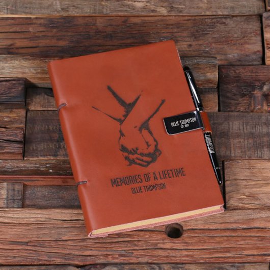 Cute Set: Etched Pen, Holder & Leather Notebook (Top)