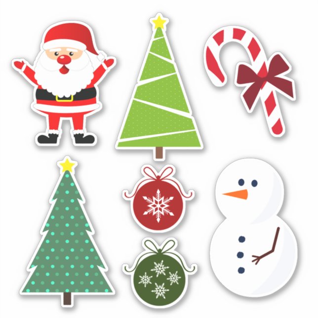 Cute Set of 7 Christmas Holiday Sticker (Front)