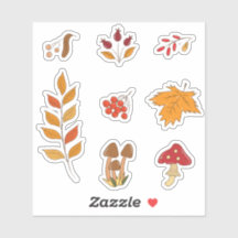 Cute set of autumn plants and leaves stickers