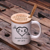 Cute Set of Engraved Teaspoon & Lid w/ Coffee Mug (Front Top)