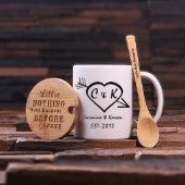 Cute Set of Engraved Teaspoon & Lid w/ Coffee Mug (Front)