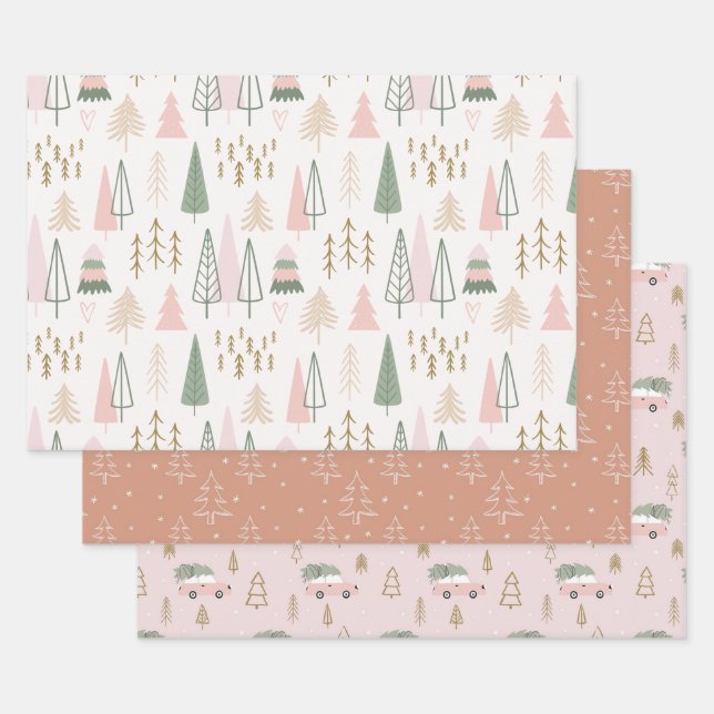 Cute Set of Modern Christmas Wrapping  Paper Sheets (Set)