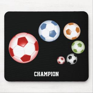 Cute Set of Soccer Balls on Black Mouse Pad