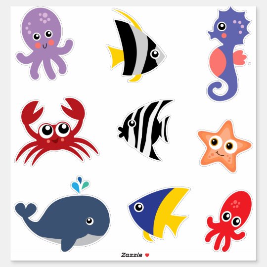 Cute Set of Stickers Under the Sea Creatures | Zazzle.com