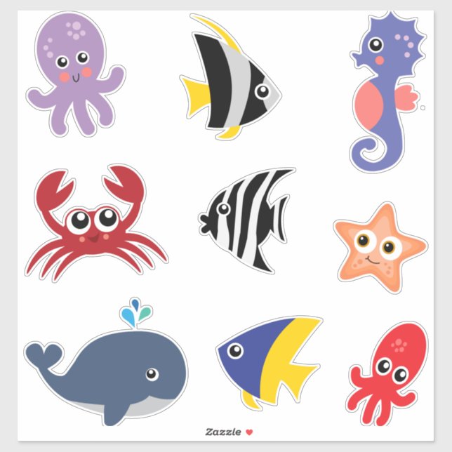 Cute Set of Stickers Under the Sea Creatures (Sheet)