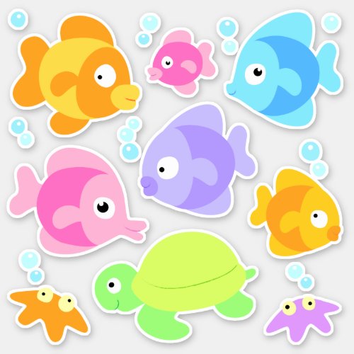 Cute Set of Tropical Fish Stickers