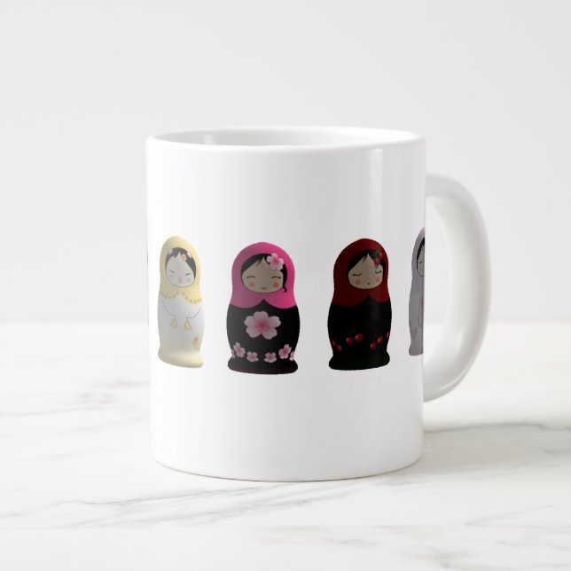 Cute Set of Village Women Matryoshka Nesting Dolls Giant Coffee Mug (Front Right)
