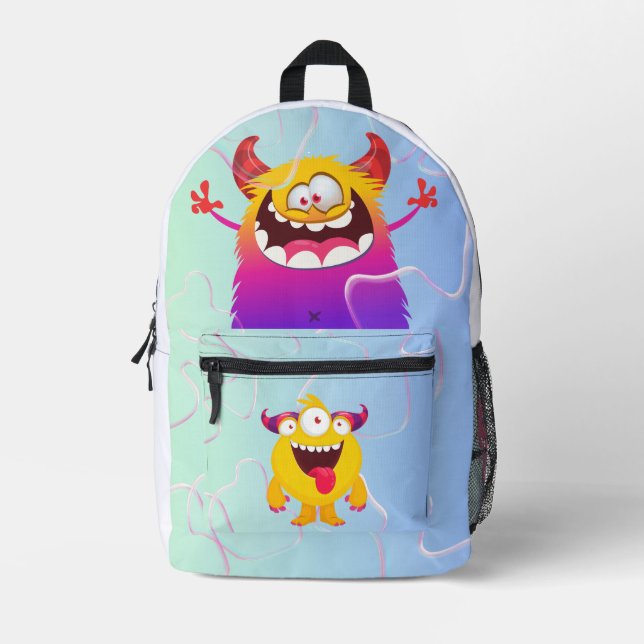 Cute Sew Kids School Monster Backbags Printed Backpack (Front)