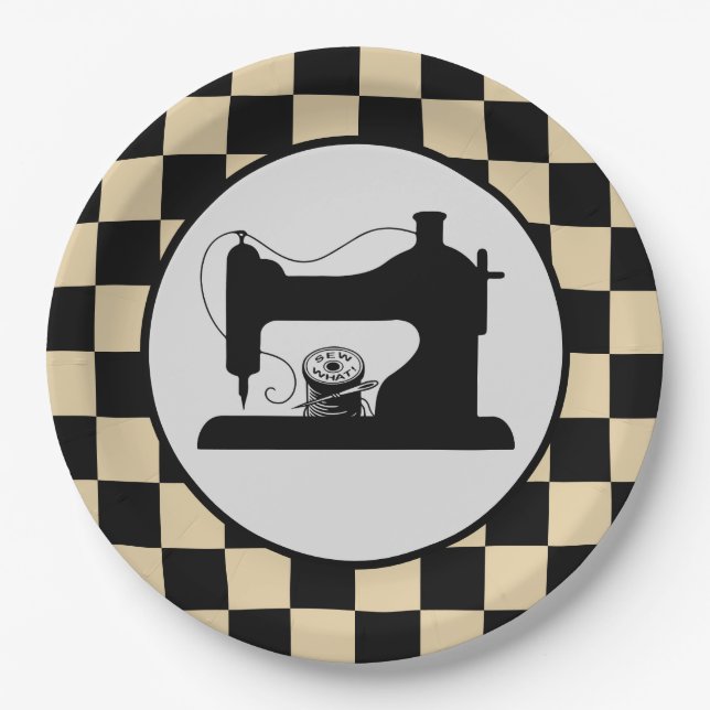 cute sewing be party checked paper plates (Front)