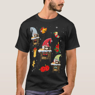 Cute Sewing Gnomes Funny Christmas Gnomes Sewing Q T-Shirt