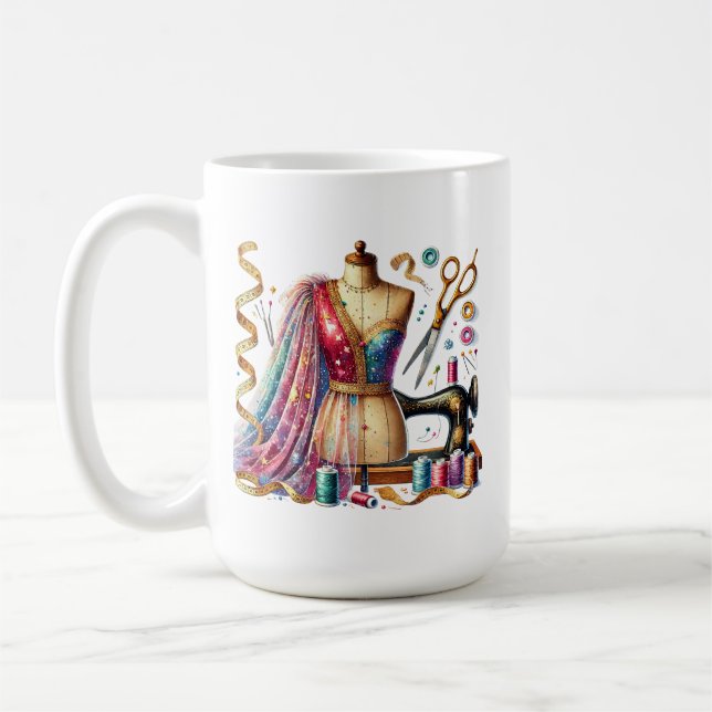 Cute sewing lovers add monogram  coffee mug (Left)