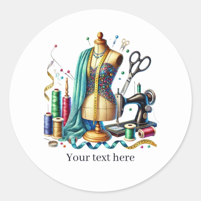 Cute sewing lovers add text classic round sticker (Front)