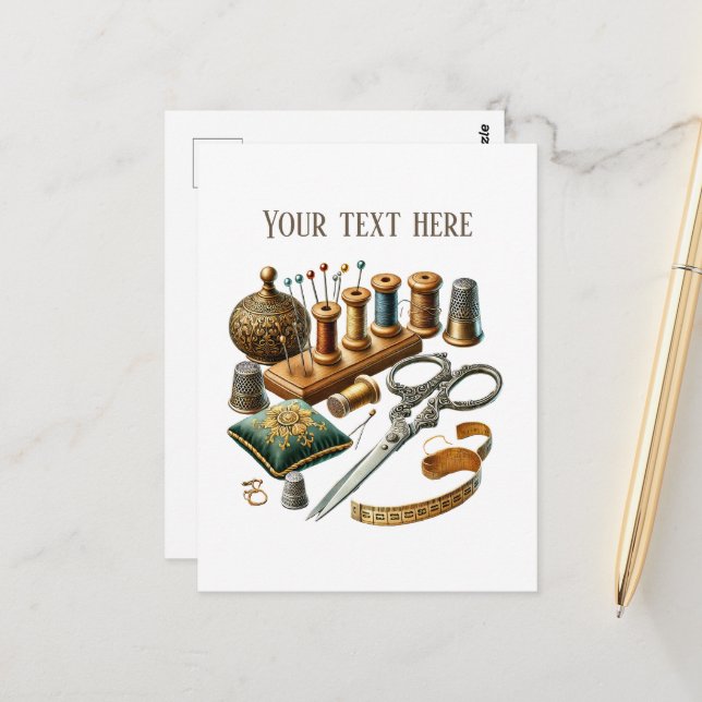 Cute sewing lovers add text  postcard (Front/Back In Situ)