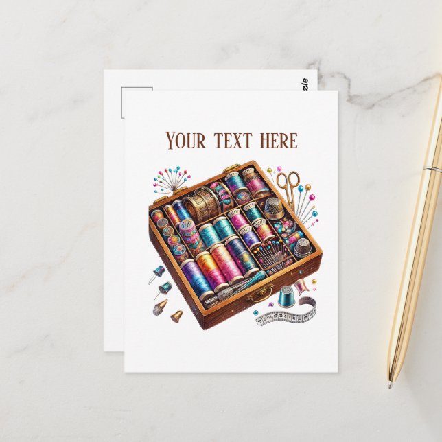 Cute sewing lovers add text  postcard (Front/Back In Situ)