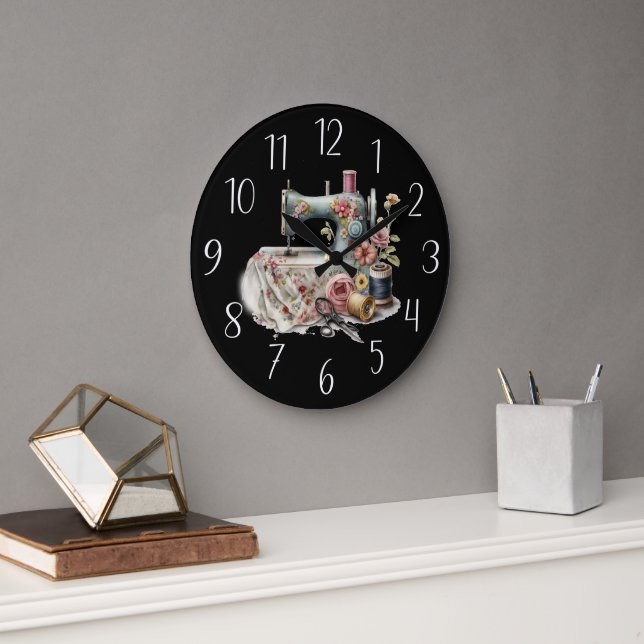cute sewing lovers machine large clock (Office)