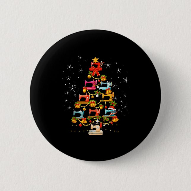 Cute Sewing Machine Christmas Tree Christmas Ornam Button (Front)