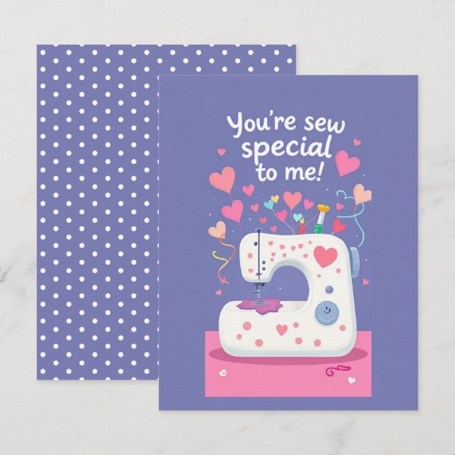Cute Sewing Machine Valentines Day Note Card (Front/Back)