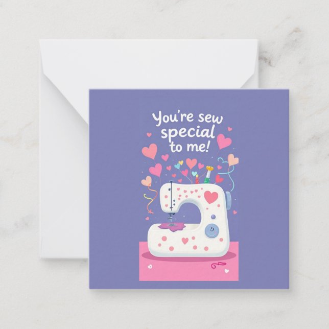 Cute Sewing Machine Valentines Day Note Card (Front)
