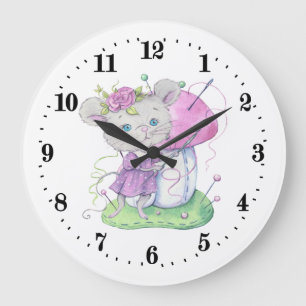 cute sewing mouse room decor Large Clock